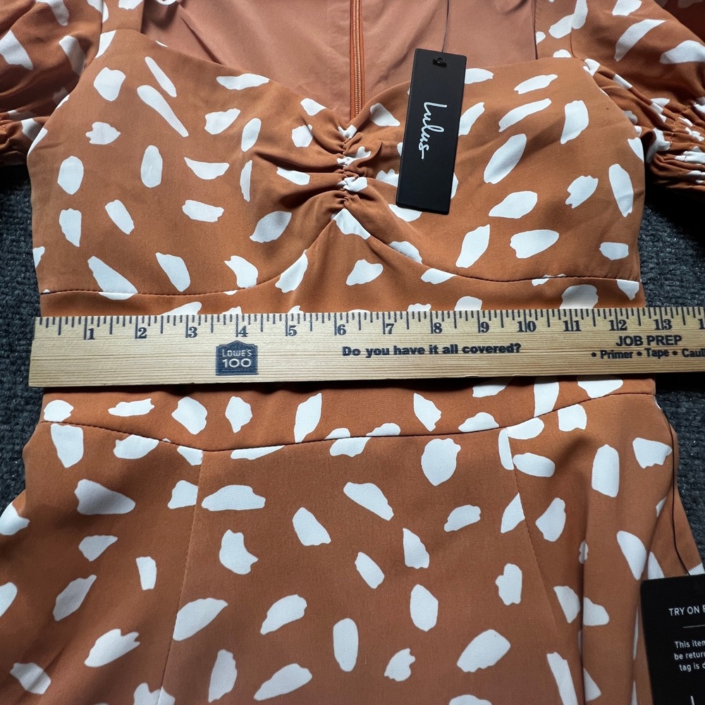 Lulus New w/tags Orange White Abstract Dot Puff Sleeve Mini Swing Dress XS - Picture 3 of 13
